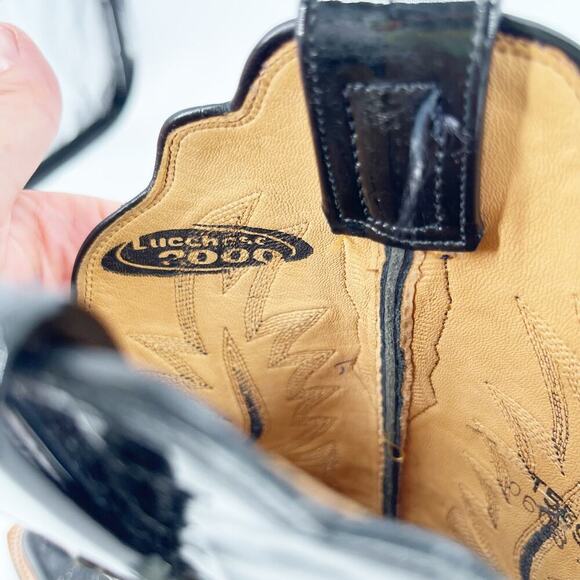 Lucchese 2000 Black Patent Leather Square Toe Gothic Western Cowgirl Boot size 7 - Picture 9 of 11